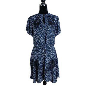 Reiss Amalia Ditsy Print Lace Dress Black Blue Floral Size 4